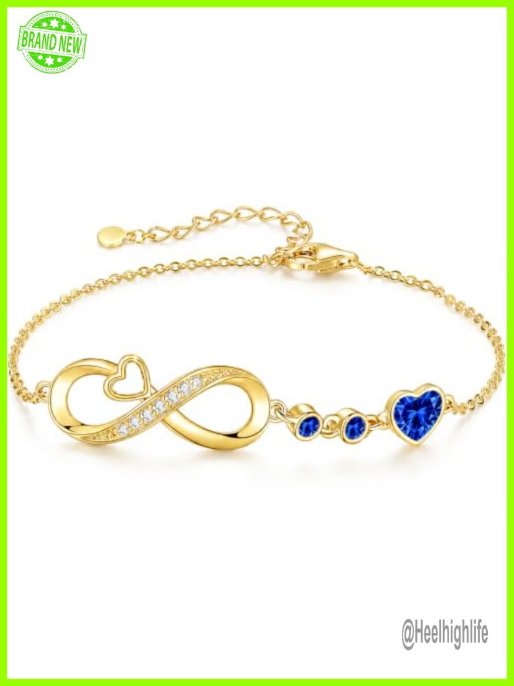 18K Gold Infinity Heart Bracelet Sapphire Birthstone Adjustable